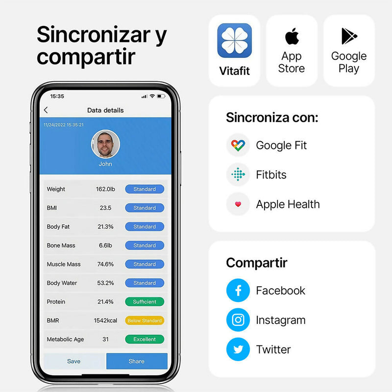 Báscula Digital Grasa Corporal / Balanza Bluetooth con App / Bascula Electrónica con Análisis Corporal / Mediciones de IMC Visceral y Muscular