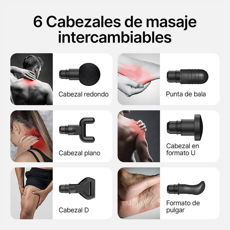 Pistola de masaje muscular de tejido profundo / 6 Cabezales / 30 velocidades / recargable