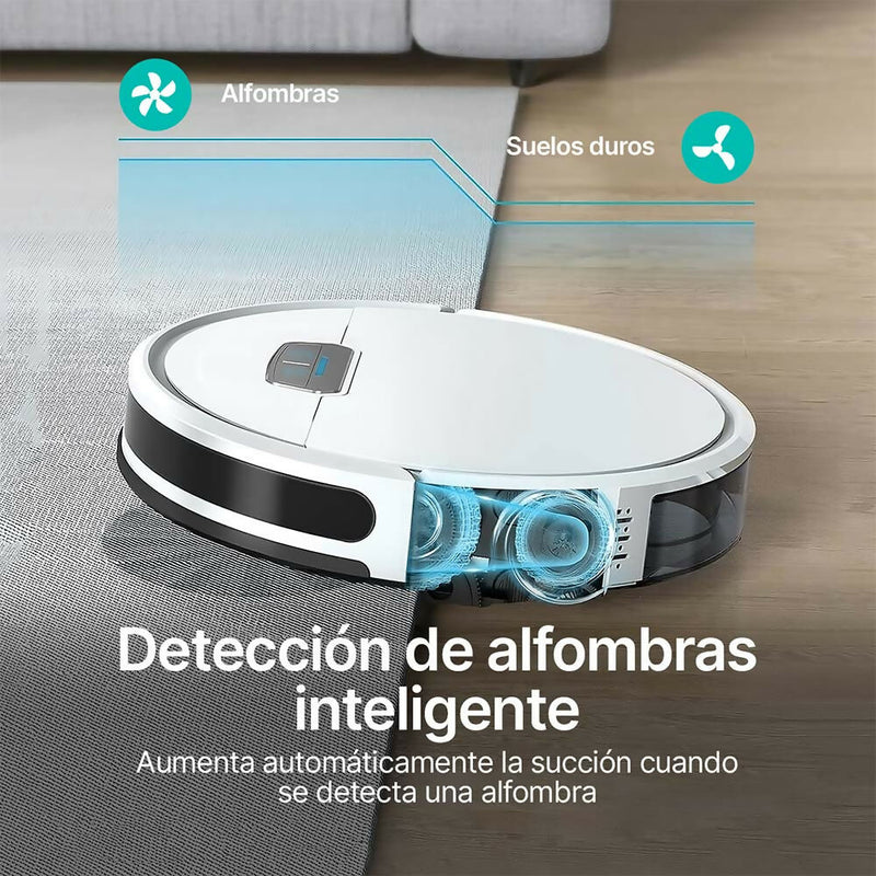 Robot aspirador 3 en 1: barre, aspira y friega / Detección de alfombras inteligente / Potencia de 4000 Pa / Autonomía 150 min / Compatible con Alexa y Google Asistant
