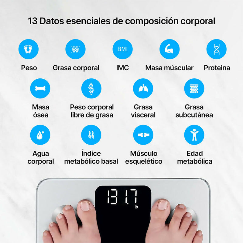 Báscula Digital Grasa Corporal / Balanza Bluetooth con App / Bascula Electrónica con Análisis Corporal / Mediciones de IMC Visceral y Muscular