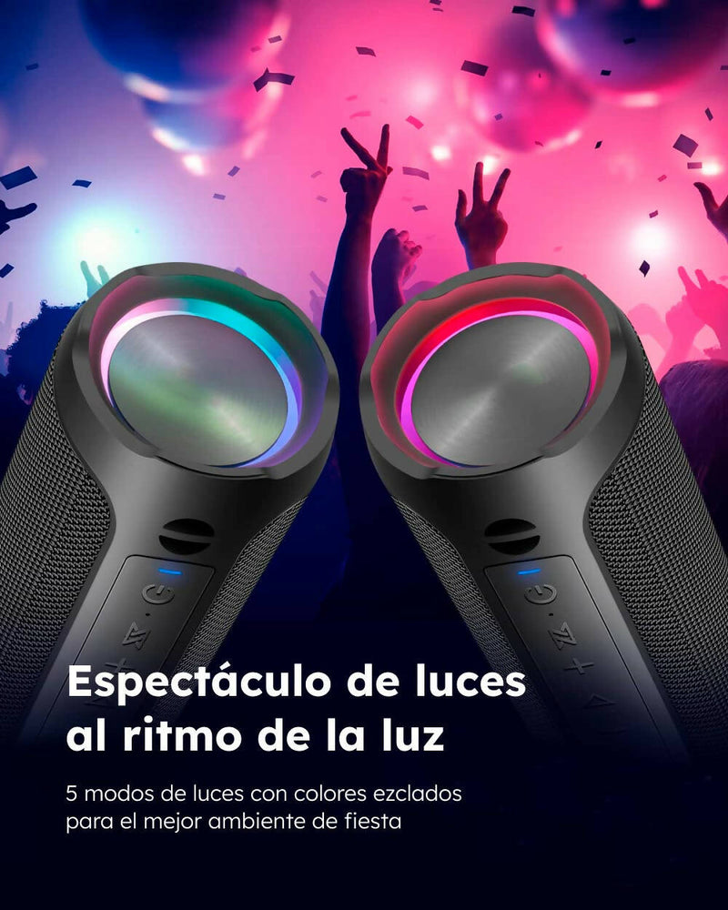 Altavoz Bluetooth / Potente sonido estéreo / Resistencia al agua IPX7 / Manos libres / Luz LED opcional / 20H de batería